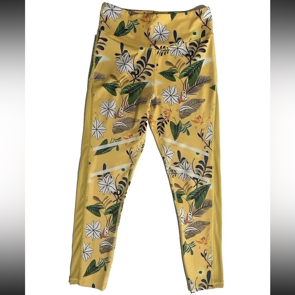 Zyia Active Leggings Women Size 6-8 High Rise 7/8 Floral Reflective Light Tight